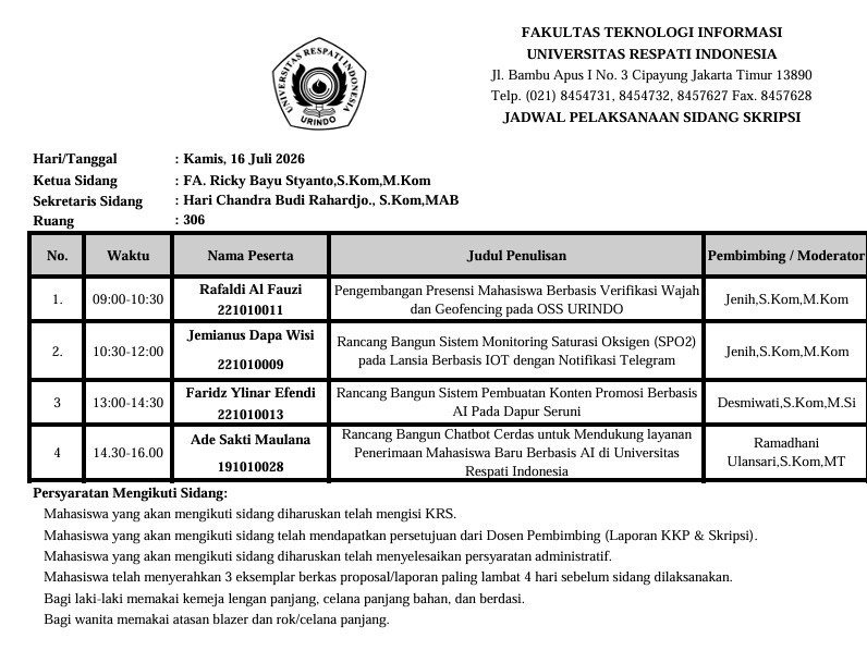 Jadwal Sidang Ilkom 1