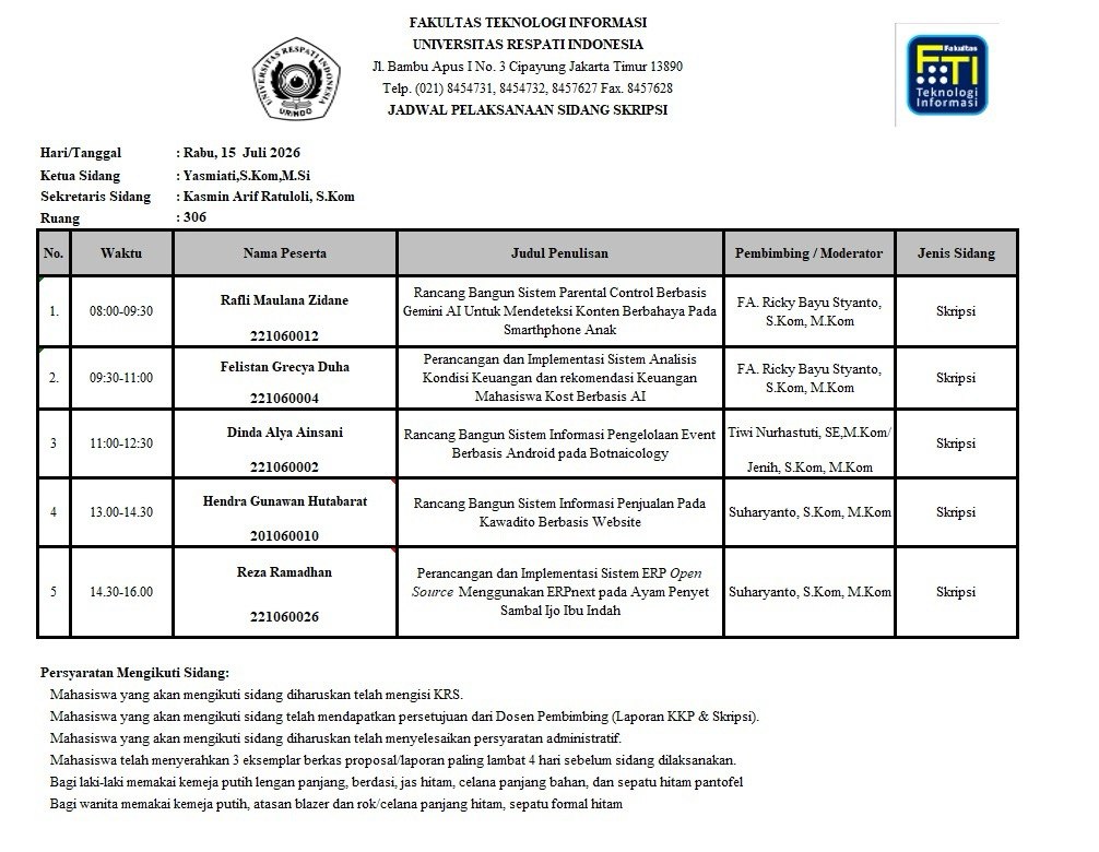 Jadwal Sidang SI 2